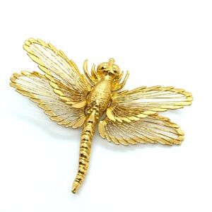MONET Gold Tone Dragonfly Brooch Vintage